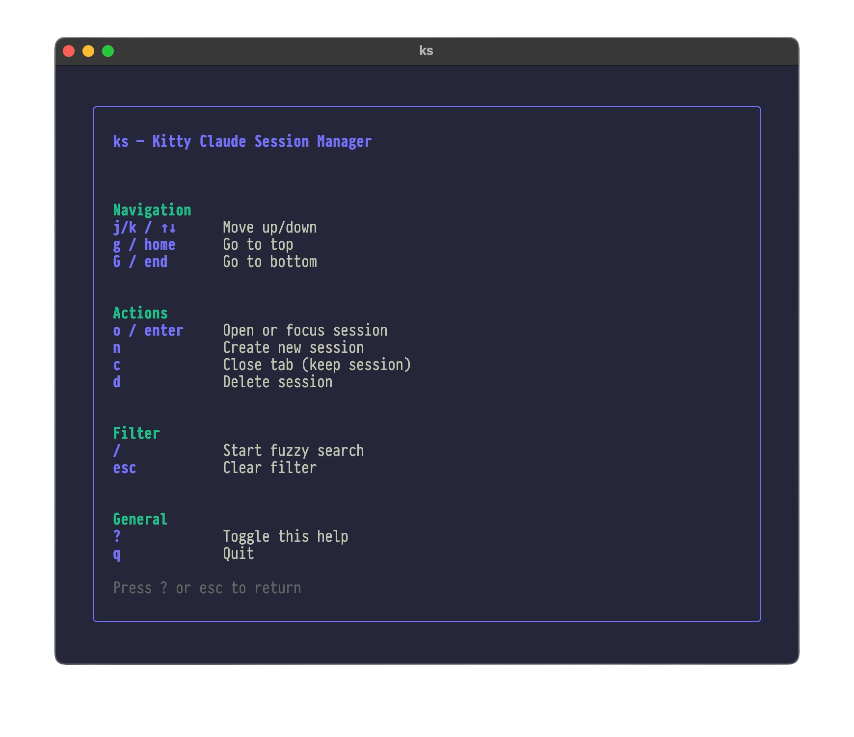 Help overlay showing all keybindings
